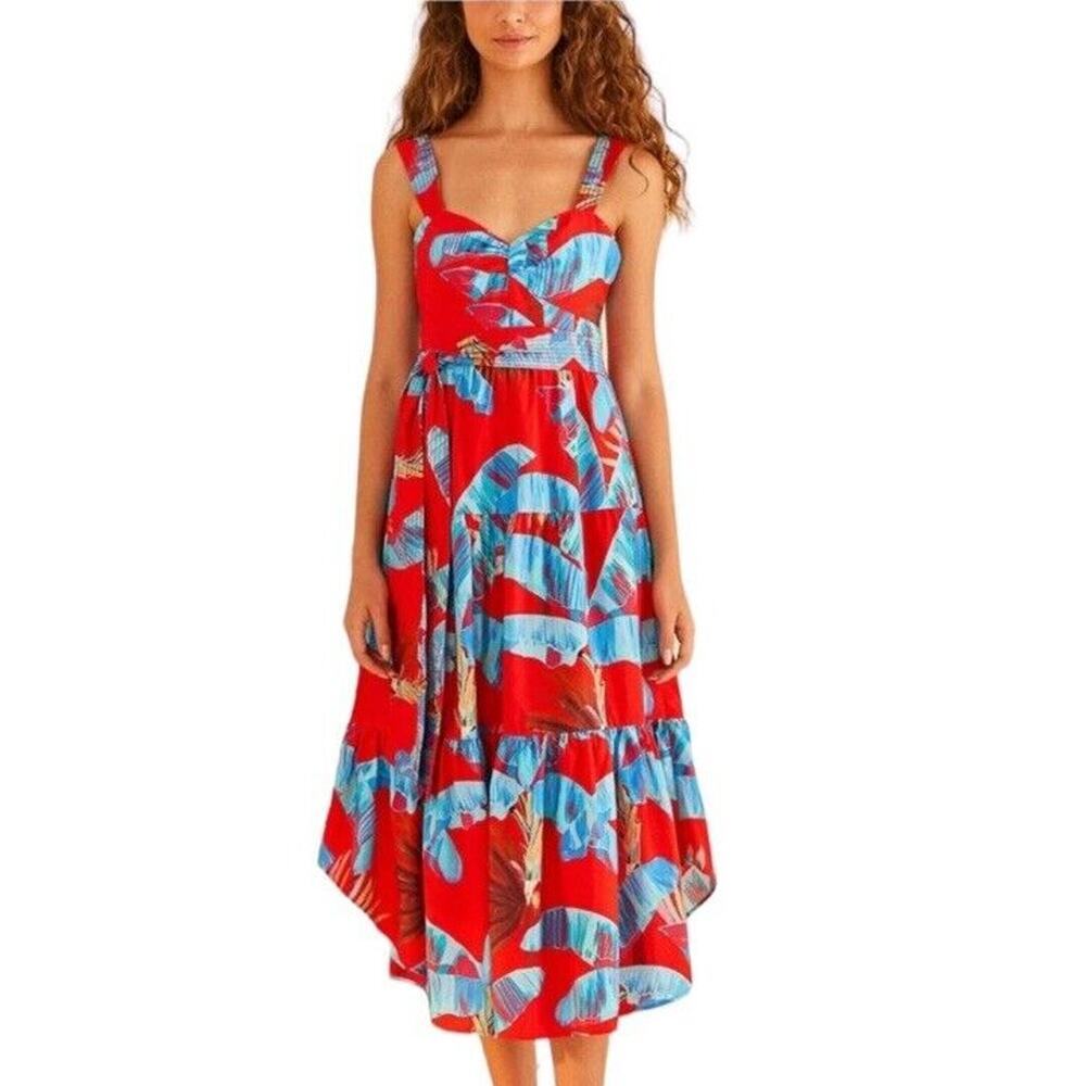 Farm Rio Sweet Jungle Red Midi Dress - Size XS